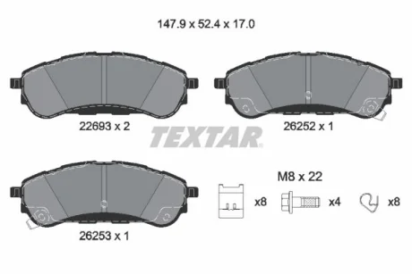 Комплект гальмівних колодок задн, FORD RANGER 2.0D-3.2D 04.11- TEXTAR 2269301
