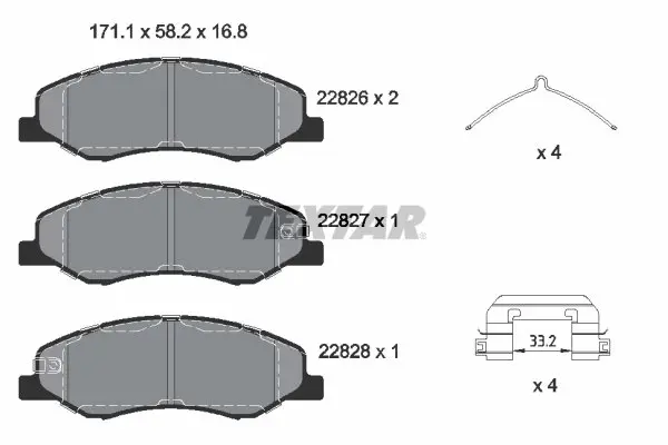 Комплект гальмівних колодок, HONDA ODYSSEY HYUNDAI GRANDEUR KIA CEE\'D, CERATO III, PRO CEE\'D 1.6/3.0/3.5 07.11- TEXTAR 2282601 (фото 1)