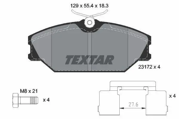 Комплект гальмівних колодок передн, RENAULT CLIO II, LAGUNA I, MEGANE I, MEGANE I CLASSIC, MEGANE I COACH, MEGANE SCÉNIC, SAFRANE II, SCENIC I 1.4-3.0 06.95-06.09 TEXTAR 2317203 (фото 1)