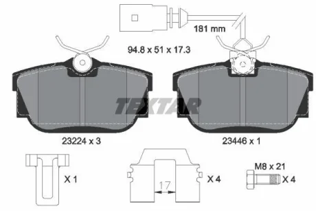 Комплект гальмівних колодок задн, VW CALIFORNIA T4 CAMPER, TRANSPORTER T4 1.8-2.8 07.90-06.03 TEXTAR 2322416