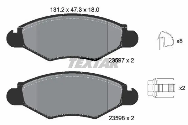 Комплект гальмівних колодок передн, CITROEN XSARA NISSAN KUBISTAR PEUGEOT 206, 206+ 1.1-1.9D 04.97- TEXTAR 2359703 (фото 1)