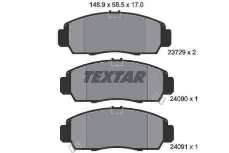 Комплект гальмівних колодок передн, ACURA RL, TL, TSX HONDA ACCORD IX, ACCORD VII, AVANCIER, CIVIC IX, CIVIC VII, CIVIC VIII, CROSSROAD, LEGEND IV, STEPWGN, STREAM 1.4-3.5 10.95- TEXTAR 2372901