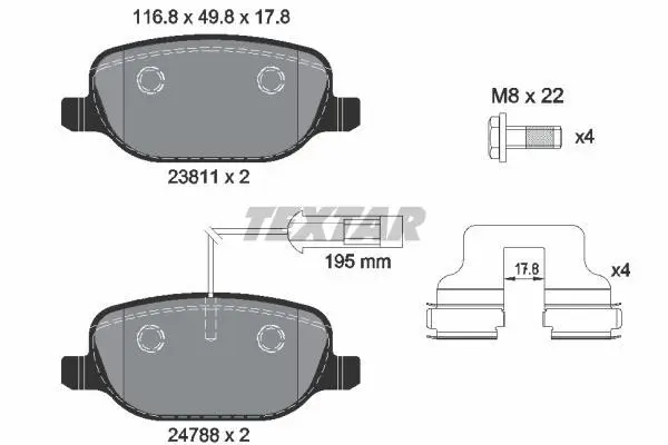 Комплект гальмівних колодок задн, ALFA ROMEO 159, GIULIETTA 1.4-2.0D 03.06-12.20 TEXTAR 2381101 (фото 1)
