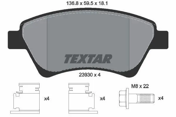 Комплект гальмівних колодок передн, RENAULT GRAND SCENIC II, KANGOO, KANGOO EXPRESS, MEGANE II, SCENIC II 1.4-2.0D 10.01- TEXTAR 2393001 (фото 1)
