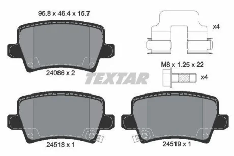 Комплект гальмівних колодок задн, HONDA CIVIC VIII 1.4-2.2D 09.05-01.12 TEXTAR 2408601