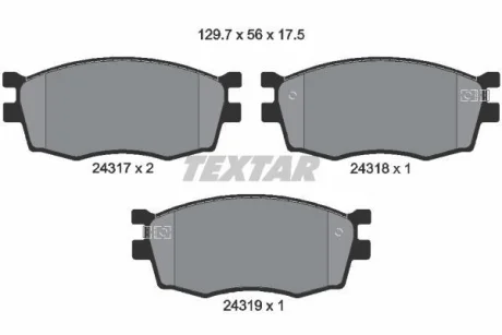 Комплект гальмівних колодок передн, HYUNDAI ACCENT III, I20 I KIA RIO II 1.1D-1.6D 03.05-12.15 TEXTAR 2431701