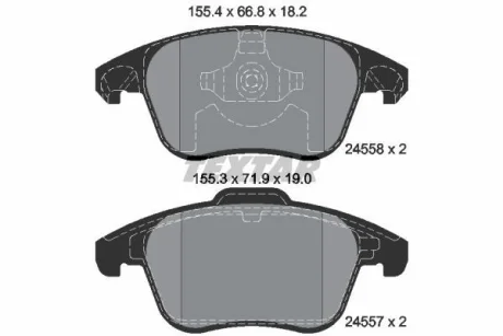 Комплект гальмівних колодок передн, DS DS 3 / DS 3, DS 4, DS 5 CITROEN C4 GRAND PICASSO I, C4 II, C4 III, C4 PICASSO I, DS4, DS5 OPEL CORSA F, MOKKA PEUGEOT 2008 II, 207 1.2-Electric 10.06- TEXTAR 2455801