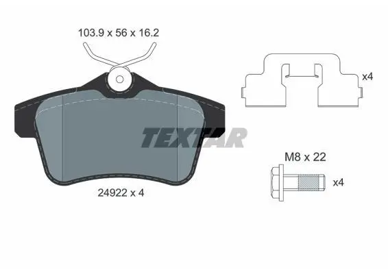 Комплект гальмівних колодок задн, DS DS 4, DS 5 CITROEN C4 II, DS4, DS5 PEUGEOT 3008, 3008 I, 308, 308 I, 5008, 5008 I, 508 I, RCZ 1.2-2.0DH 06.09- TEXTAR 2492204 (фото 1)