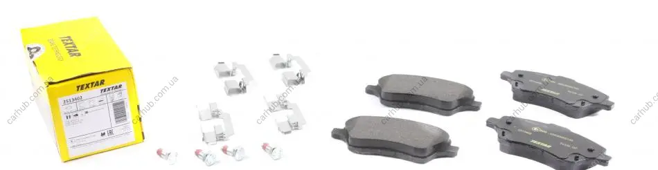 Комплект гальмівних колодок передн, FORD B-MAX, FIESTA, FIESTA VI, TOURNEO COURIER B460, TRANSIT COURIER B460 1.0-1.6D 06.08-12.23 TEXTAR 2513402 (фото 1)