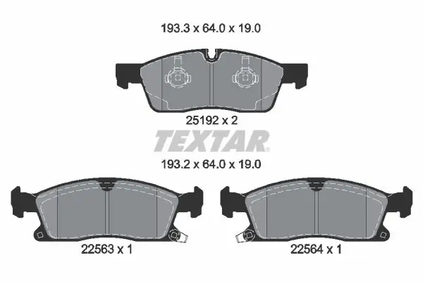 Комплект гальмівних колодок передн, JEEP GRAND CHEROKEE, GRAND CHEROKEE IV 3.0-6.4 11.10- TEXTAR 2519209 (фото 1)