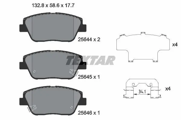 Комплект гальмівних колодок передн, HYUNDAI GRANDEUR, SONATA VI KIA OPTIMA 1.7D-3.0 06.10-12.17 TEXTAR 2564401 (фото 1)