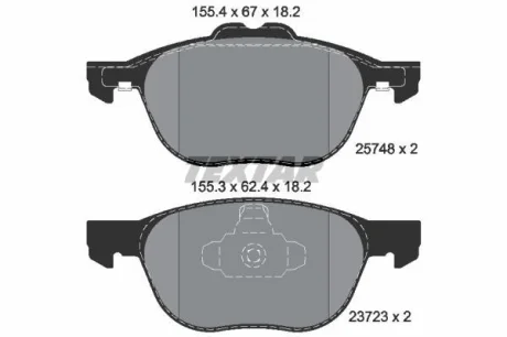 Комплект гальмівних колодок передн, FORD C-MAX, C-MAX II, ECOSPORT, FOCUS C-MAX, FOCUS II, FOCUS III, GRAND C-MAX, KUGA I, KUGA II, TOURNEO CONNECT V408 NADWOZIE WIELKO 1.0-2.5 10.03- TEXTAR 2574801