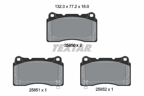 Комплект гальмівних колодок передн, ALFA ROMEO GIULIETTA HONDA CIVIC X, CIVIC XI RENAULT MEGANE III SUBARU IMPREZA TESLA MODEL S, MODEL X, ROADSTER 1.6D-Electric 11.01- TEXTAR 2585001 (фото 1)
