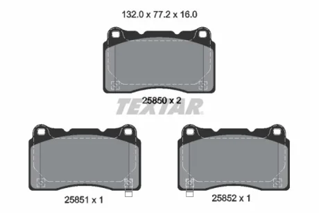 Комплект гальмівних колодок передн, ALFA ROMEO GIULIETTA HONDA CIVIC X, CIVIC XI RENAULT MEGANE III SUBARU IMPREZA TESLA MODEL S, MODEL X, ROADSTER 1.6D-Electric 11.01- TEXTAR 2585001