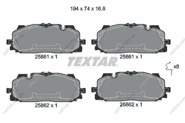 Колодки гальмівні (передні) Audi A5/Q7 2.0-3.0 D 15-/VW Touareg 17- (Akebono) TEXTAR 2586101 (фото 1)