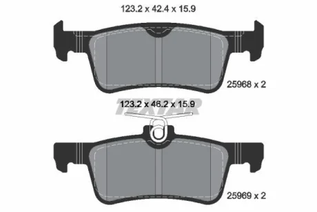 Комплект гальмівних колодок задн, PEUGEOT 308, 308 II 1.2-2.0D 09.13-06.21 TEXTAR 2596801