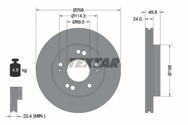 Диск гальмівний передн лів/прав DODGE AVENGER, STRATUS MITSUBISHI ECLIPSE, ECLIPSE I, ECLIPSE II, ECLIPSE III, GALANT VIII 2.0-3.0 04.91-12.07 TEXTAR 92063000 (фото 1)