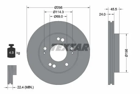 Диск гальмівний передн лів/прав DODGE AVENGER, STRATUS MITSUBISHI ECLIPSE, ECLIPSE I, ECLIPSE II, ECLIPSE III, GALANT VIII 2.0-3.0 04.91-12.07 TEXTAR 92063000