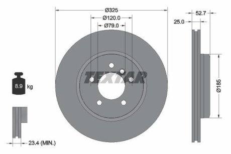 Диск гальмівний (передній) BMW 3 (E46) 99-06 (325x25) PRO+ TEXTAR 92106905