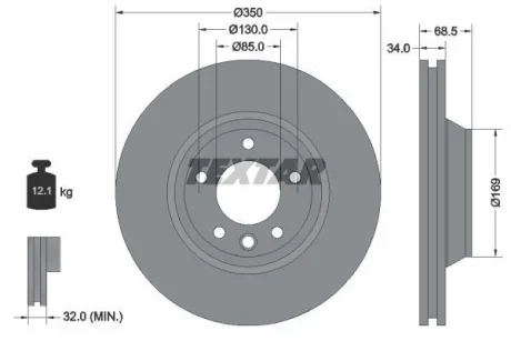 Диск гальмівний передн лів AUDI Q7 PORSCHE CAYENNE, PANAMERA VW TOUAREG 2.0-6.0D 05.02- TEXTAR 92121700