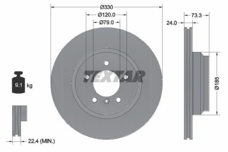 Диск тормозной (передний) BMW 1 (E81/87) /3 (E90-93) 04-13/X1 (E84) 09-15 (330x24) PRO+ TEXTAR 92137805