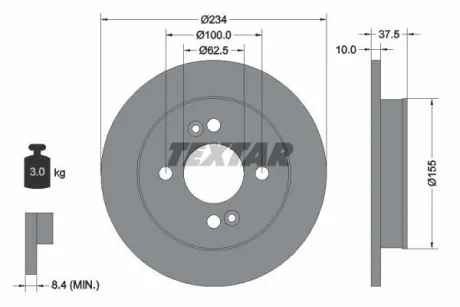 Диск гальмівний задн лів/прав KIA PICANTO I, PICANTO II, PICANTO III 1.0-1.2 04.04- TEXTAR 92147203