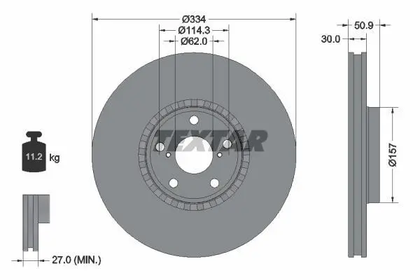 Диск гальмівний передн лів (без маточини) LEXUS GS, IS II, IS III, RC 2.0-4.6 04.05- TEXTAR 92147800 (фото 1)