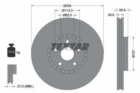 Диск гальмівний передн прав (без маточини) LEXUS GS, IS II, IS III, RC 2.0-4.6 04.05- TEXTAR 92147900