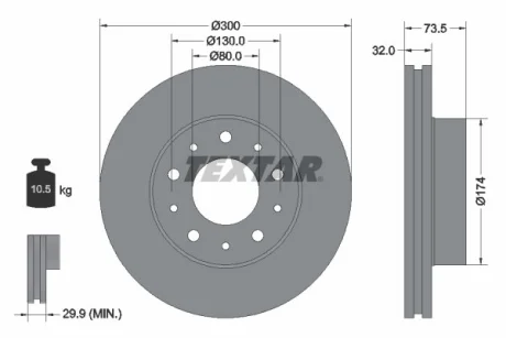 Диск гальмівний передн лів/прав CITROEN JUMPER III FIAT DUCATO OPEL MOVANO C PEUGEOT BOXER 2.0D-Electric 04.06- TEXTAR 92157303
