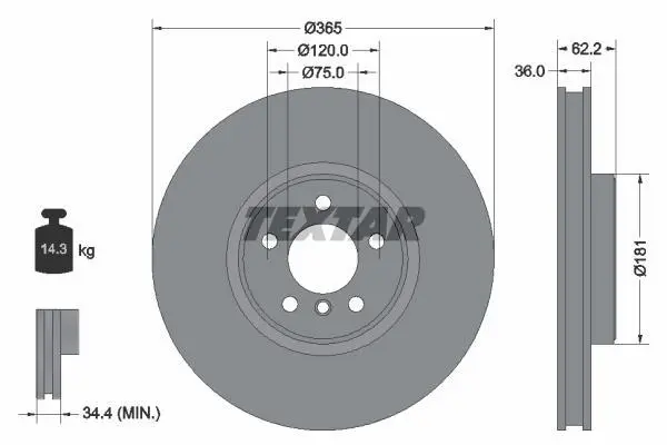 Диск гальмівний передн лів/прав BMW X5 (E70), X5 (F15, F85), X6 (E71, E72), X6 (F16, F86) 3.0-4.8 10.06-07.19 TEXTAR 92161003 (фото 1)