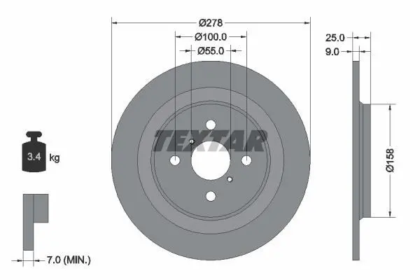 Диск гальмівний задн лів/прав (без маточини) TOYOTA YARIS, YARIS / VIOS 1.0-1.8 01.05-06.20 TEXTAR 92161903 (фото 1)