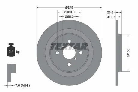 Диск гальмівний задн лів/прав (без маточини) TOYOTA YARIS, YARIS / VIOS 1.0-1.8 01.05-06.20 TEXTAR 92161903