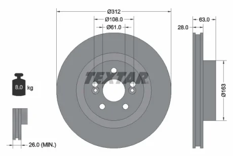 Диск гальмівний передн лів/прав RENAULT CLIO III, MEGANE II 2.0/2.0D 11.02-12.14 TEXTAR 92167703
