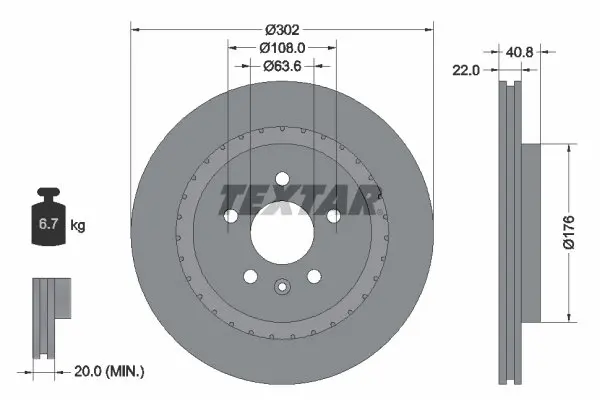 Диск гальмівний задн лів/прав VOLVO S60 II, S80 II, V60 I, V70 III, XC70 II 1.5-4.4 03.06-12.18 TEXTAR 92168305 (фото 1)