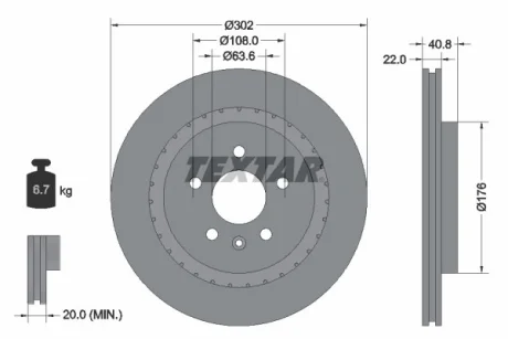 Диск гальмівний задн лів/прав VOLVO S60 II, S80 II, V60 I, V70 III, XC70 II 1.5-4.4 03.06-12.18 TEXTAR 92168305