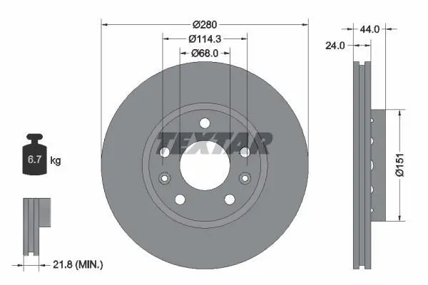 Диск гальмівний передн лів/прав DACIA DUSTER RENAULT ARKANA I, CAPTUR II, DUSTER, FLUENCE, GRAND SCENIC III, KANGOO III, KANGOO III FURGON/NADWOZIE WIELKOPRZESTRZENNE 1.0-Electric 10.07- TEXTAR 92195503 (фото 1)