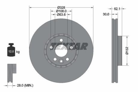 Диск тормозной (передний) Volvo XC60 08- (328x30) PRO+ TEXTAR 92196305