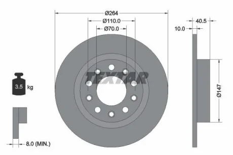 Диск гальмівний задн лів/прав ALFA ROMEO GIULIETTA 1.4-2.0D 04.10-12.20 TEXTAR 92230203