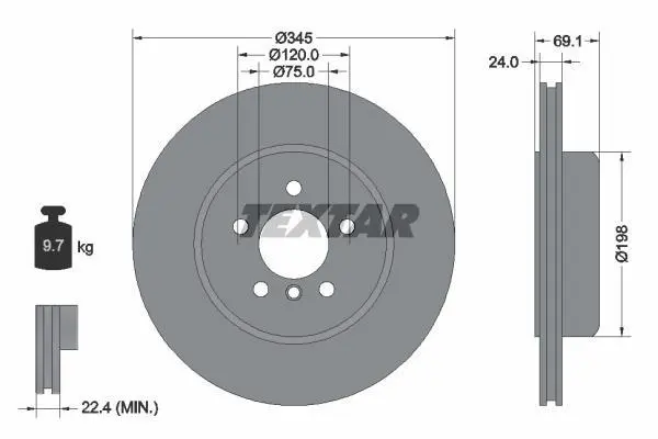 Двочастинний гальмівний диск задн лів/прав BMW 5 (F10), 5 (F11), 5 GRAN TURISMO (F07), 6 (F12), 6 (F13), 6 GRAN COUPE (F06), 7 (F01, F02, F03, F04) 2.0-4.4H 02.08-10.18 TEXTAR 92253903 (фото 1)