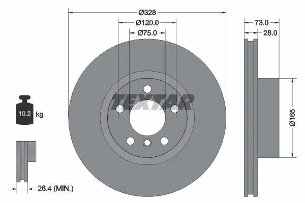 Диск гальмівний передн лів/прав (без маточини) BMW X3 (F25), X4 (F26) 1.6-3.0D 09.10-03.18 TEXTAR 92257103 (фото 1)