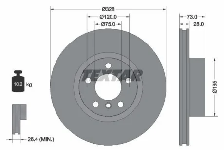 Диск гальмівний передн лів/прав (без маточини) BMW X3 (F25), X4 (F26) 1.6-3.0D 09.10-03.18 TEXTAR 92257103