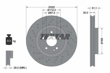 Диск тормозной (передний) MB A-class (W176)/B-class (W246/W242) 11-(320х30) PRO+ (вентилированный)) TEXTAR 92262105