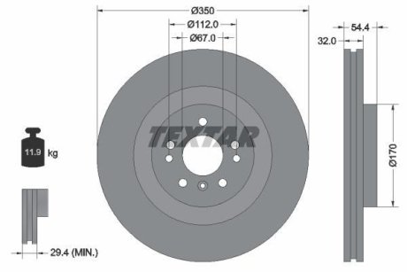 Диск гальмівний (передній) MB M-class (W166)/GL-class (X166) 11- (350x32) PRO+ TEXTAR 92284205