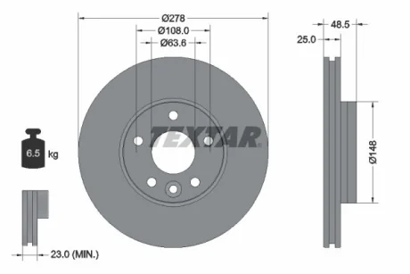 Диск гальмівний передн лів/прав VOLVO C30, V40 1.5-2.5 10.06-08.19 TEXTAR 92292303