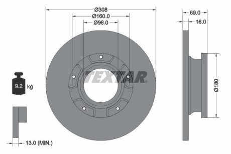 Диск тормозной (задний) Ford Transit 12-(308x16) PRO (спарка)) TEXTAR 92292603