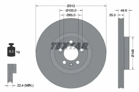 Диск гальмівний передн лів/прав VW POLO VI 1.5/2.0 11.17- TEXTAR 92303303