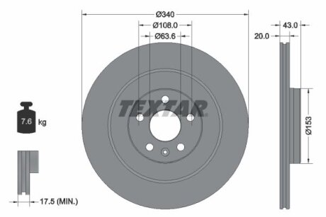 Диск гальмівний задн Лів/Прав VOLVO C40, EC40, EX40, XC40, XC90 II POLESTAR POLESTAR 2 2.0-Electric 09.14- TEXTAR 92304503