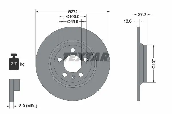 Диск гальмівний задн лів/прав AUDI A1, A1 ALLSTREET, A1 CITY CARVER VW POLO VI 1.0-2.0 06.17- TEXTAR 92315303 (фото 1)
