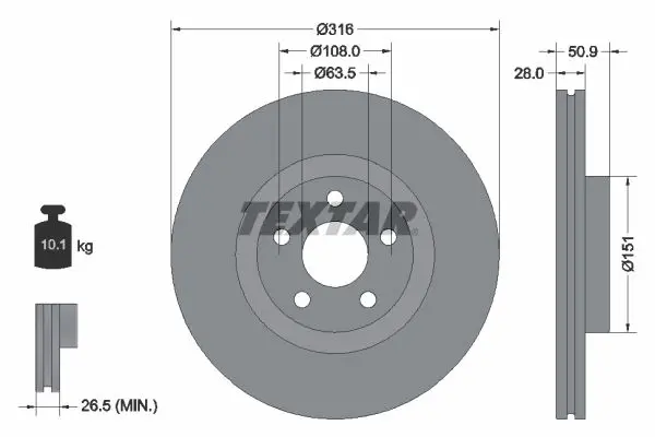 Диск гальмівний передн лів/прав FORD GALAXY III, GALAXY MK III, S-MAX 1.5-2.5H 01.15-04.23 TEXTAR 92317203 (фото 1)