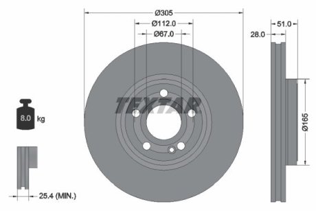 Диск тормозной (передний) MB A-class (W177)/B-class (W247)/EQA/GLA/GLB 18- (305x28) PRO+ TEXTAR 92323405